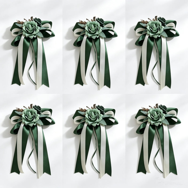 6-Piece Faux Silk Rose Car Decoration Set Faux Roses for Wedding, Bridal Car, Home Decor