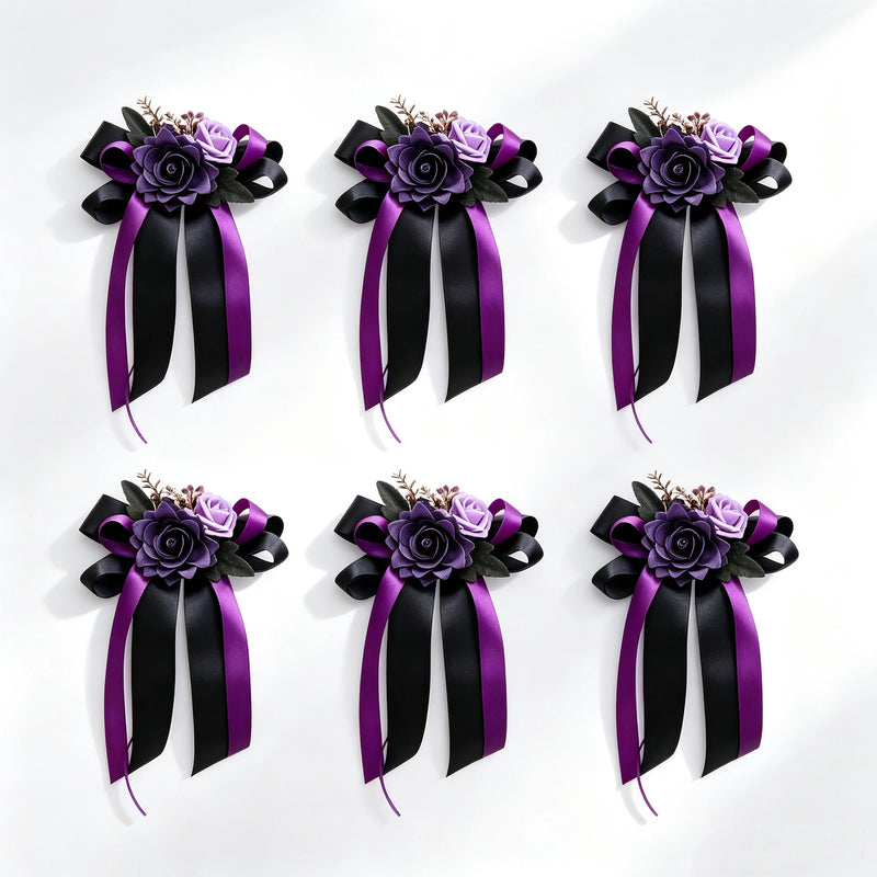 6-Piece Faux Silk Rose Car Decoration Set Faux Roses for Wedding, Bridal Car, Home Decor