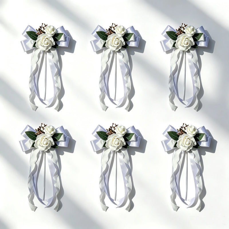 6-Piece Faux Silk Rose Car Decoration Set Faux Roses for Wedding, Bridal Car, Home Decor