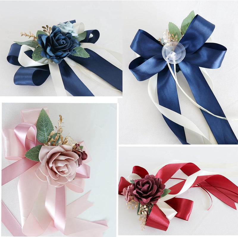 6-Piece Faux Silk Rose Car Decoration Set Faux Roses for Wedding, Bridal Car, Home Decor