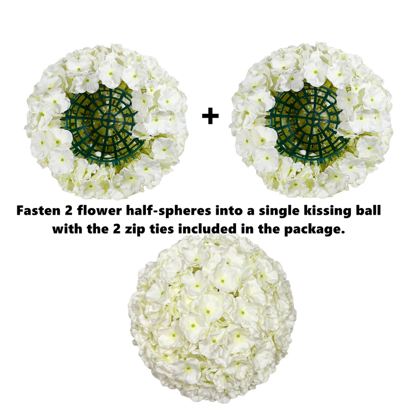 2 Pcs 12" White Hydrangea Half Balls Realistic Faux Silk Kissing Balls for Wedding Centerpieces, Aisle Decor, Party & Home Decoration