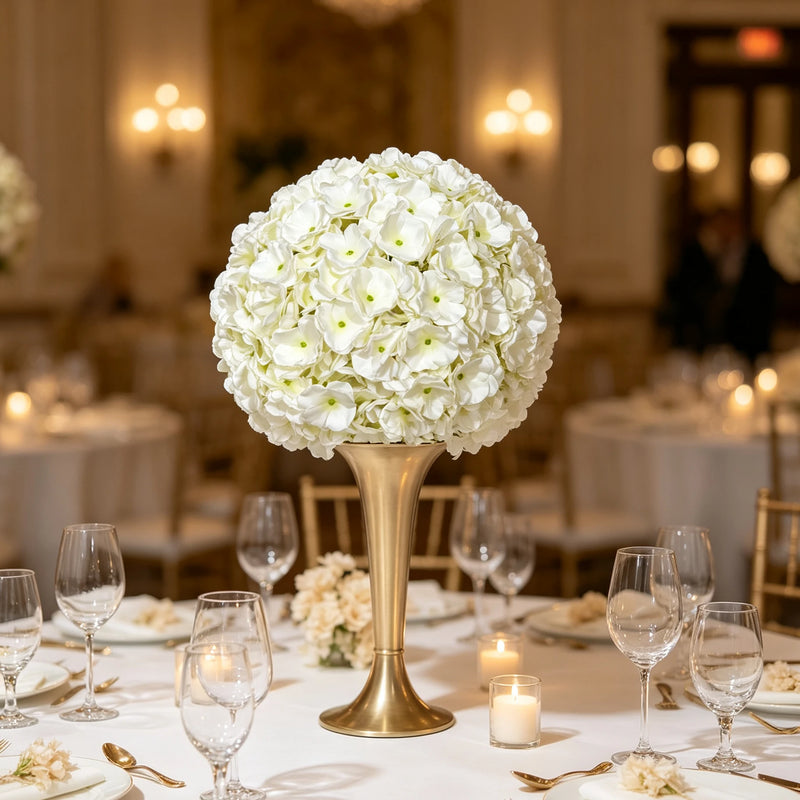 2 Pcs 12" White Hydrangea Half Balls Realistic Faux Silk Kissing Balls for Wedding Centerpieces, Aisle Decor, Party & Home Decoration