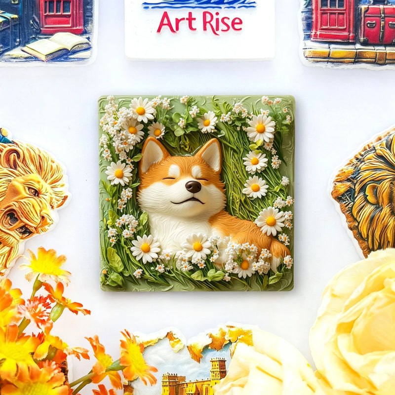 Cute Shiba Inu Ceramic Magnet, 3" x 3" Realistic Dog Design, Perfect for Home Decor, Wedding Favors, Travel Souvenirs, and Gifts