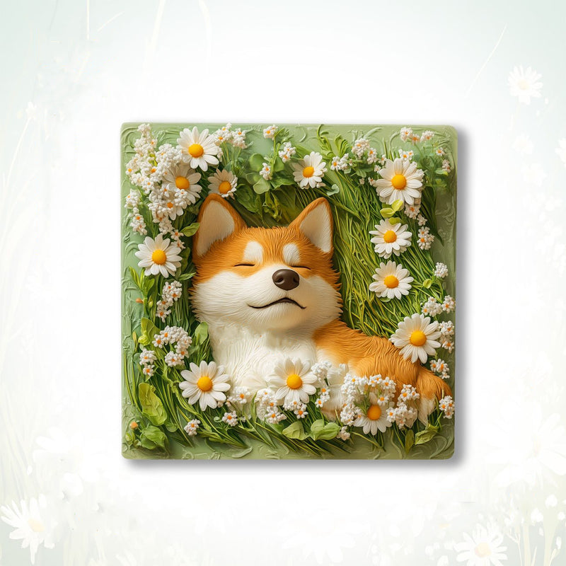 Cute Shiba Inu Ceramic Magnet, 3" x 3" Realistic Dog Design, Perfect for Home Decor, Wedding Favors, Travel Souvenirs, and Gifts