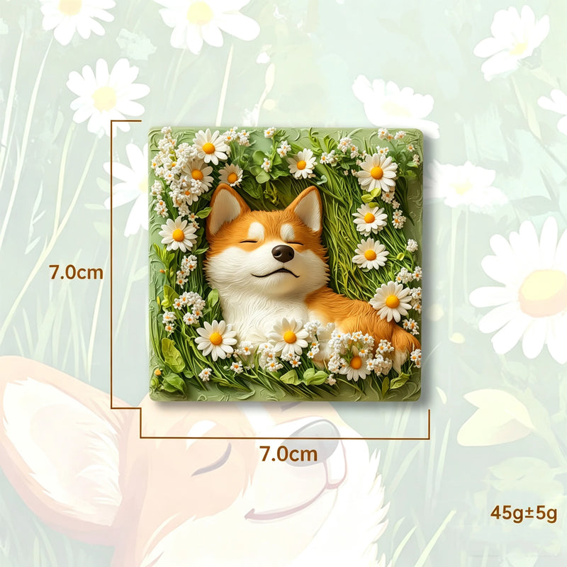 Cute Shiba Inu Ceramic Magnet, 3" x 3" Realistic Dog Design, Perfect for Home Decor, Wedding Favors, Travel Souvenirs, and Gifts