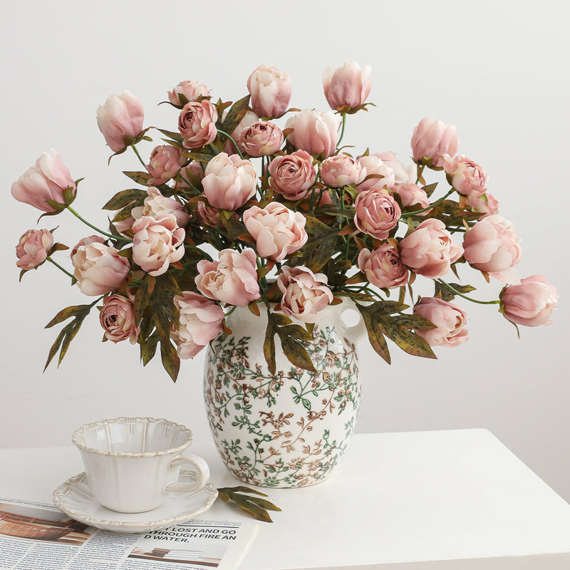 18" Faux Peony Branch in Dusty Rose Pink – Lifelike Silk Flower Stem for Home Decor, Wedding Centerpieces & Seasonal Arrangements
