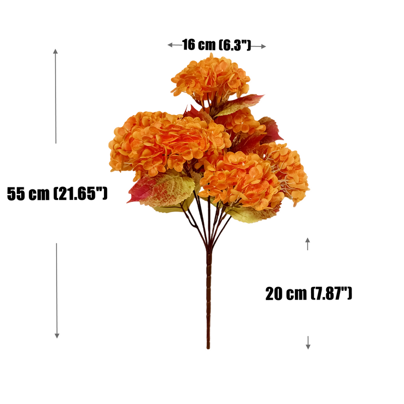 22" Faux Hydrangea Bush  Real Touch Large Flowers in Gradient Sunset Orange, Artificial Floral for Fall Outdoors, Wedding, Autumn Home Decor, Vase Arrangements