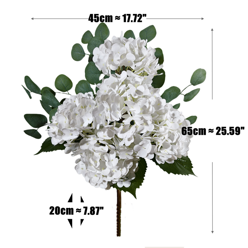26" Real Touch White Hydrangea & Eucalyptus Bouquet, Lifelike Faux Floral Arrangement for Wedding Centerpieces, Vase Filler, Farmhouse Home Decor