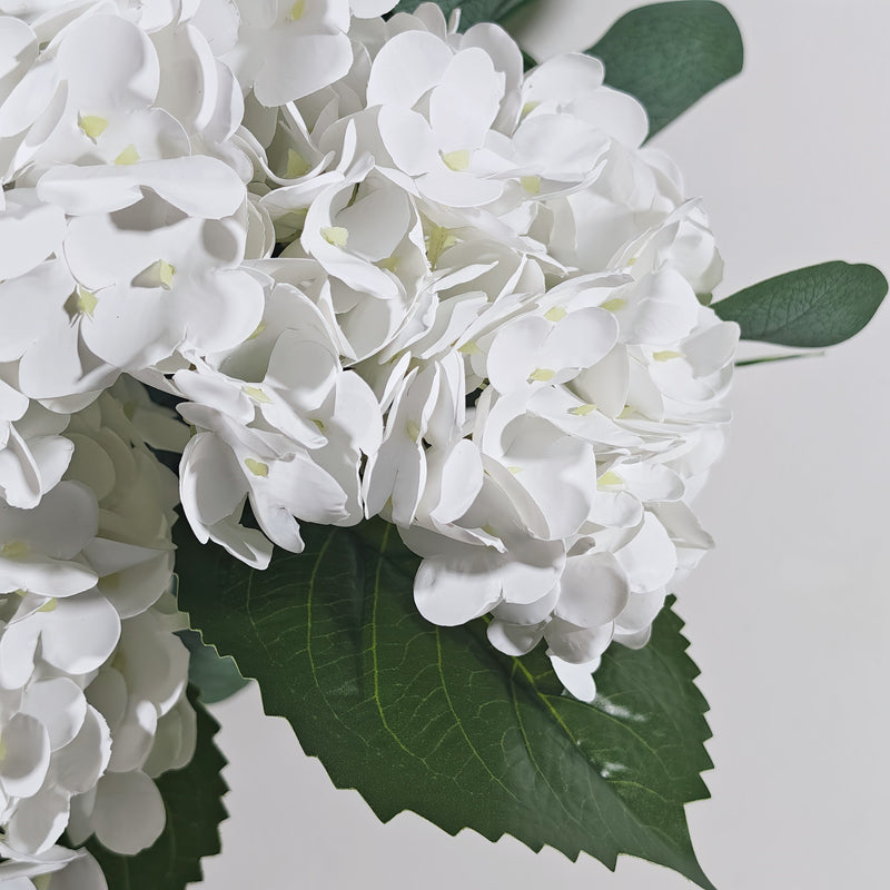 26" Real Touch White Hydrangea & Eucalyptus Bouquet, Lifelike Faux Floral Arrangement for Wedding Centerpieces, Vase Filler, Farmhouse Home Decor