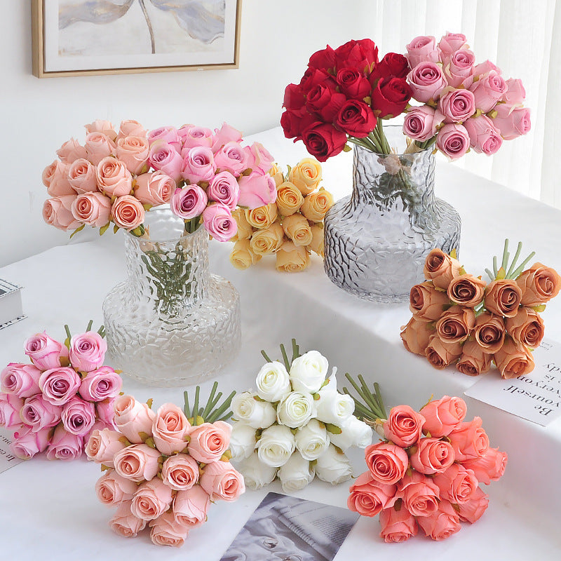 Small Silk Rose Bouquet Bundle, 9.5-Inch Lifelike Artificial Flowers, Perfect for DIY Wedding Bouquets, Centerpieces, & Romantic Home Decor