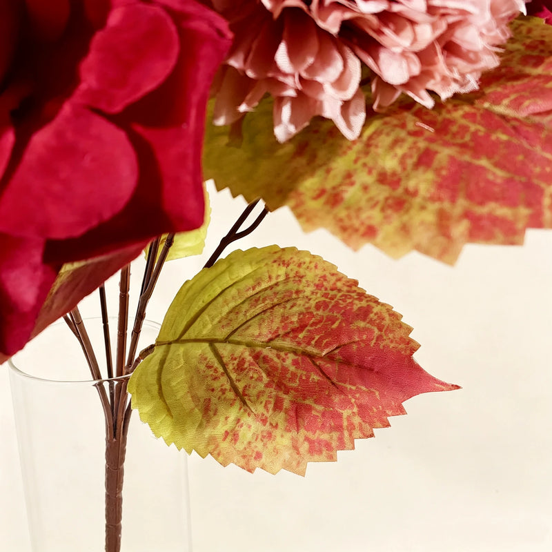 22" Burgundy & Dusty Rose Faux Bouquet, Autumn Mix with Real-Touch Hydrangea & Velvet Roses for Wedding Centerpieces, Fall Home Decor, Vase