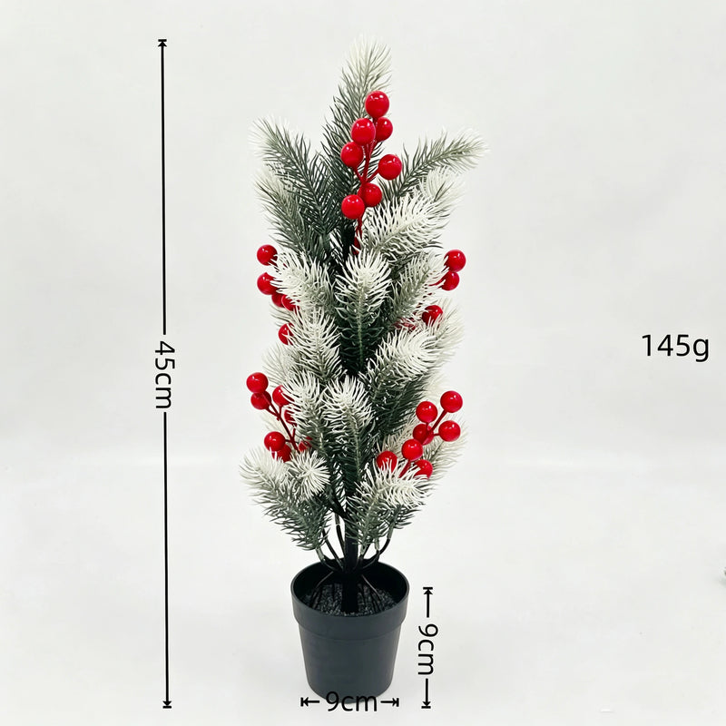 Lifelike Frosted Cedar & Red Berry Plant, Potted or Stake Options, Realistic Winter Greenery for Christmas Decor, DIY Wedding & Event Florals