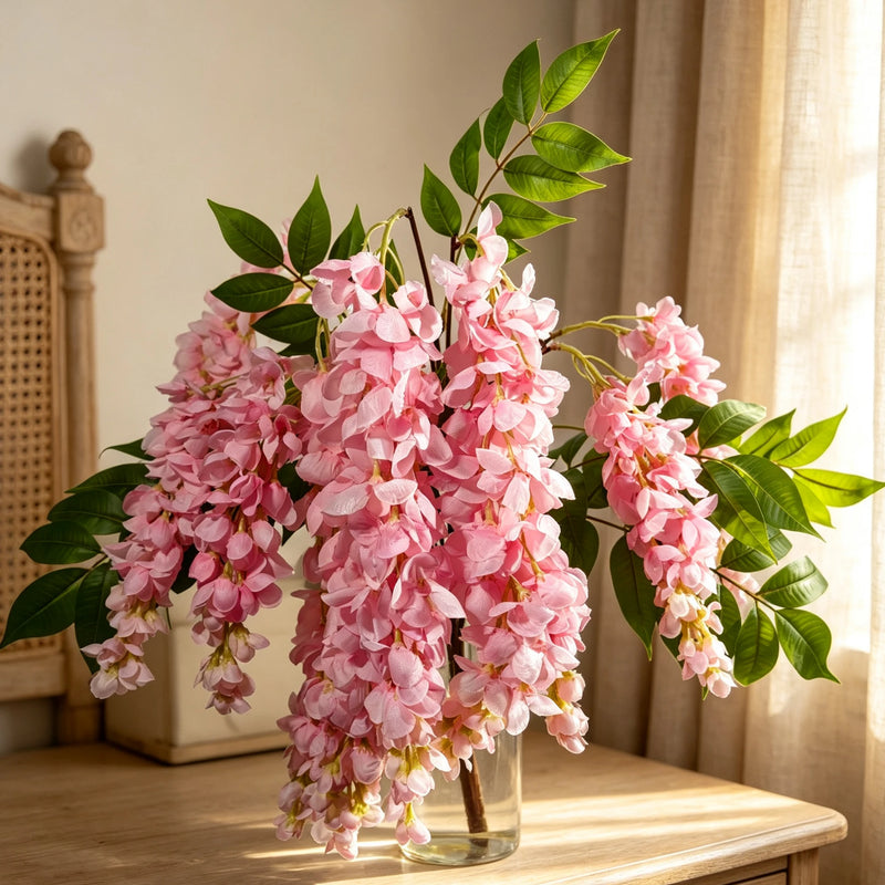 22" Silk Wisteria Bouquet, Long Cascading Stems, Realistic Faux Hanging Flowers for Wedding Arch, Home Decor, DIY Floral Arrangements