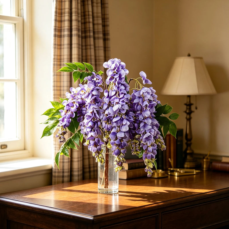 22" Silk Wisteria Bouquet, Long Cascading Stems, Realistic Faux Hanging Flowers for Wedding Arch, Home Decor, DIY Floral Arrangements