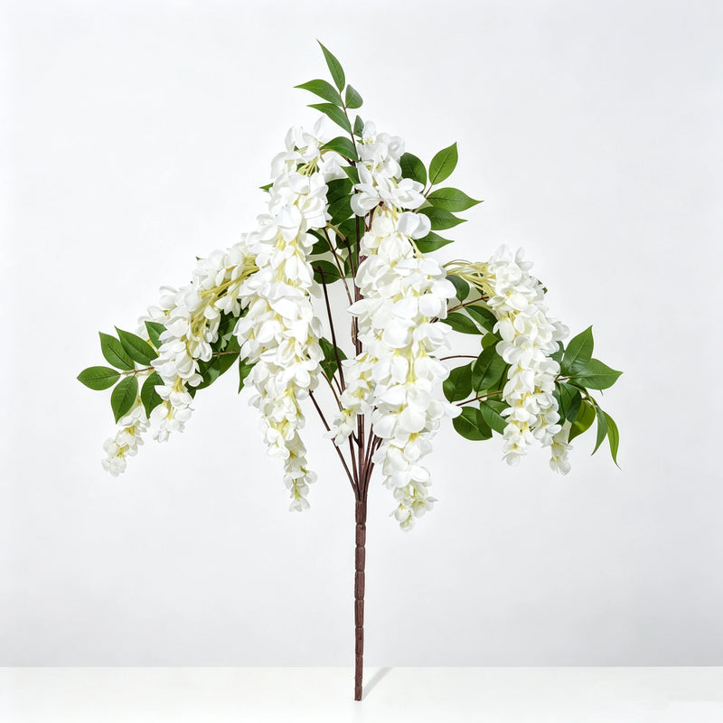 22" Silk Wisteria Bouquet, Long Cascading Stems, Realistic Faux Hanging Flowers for Wedding Arch, Home Decor, DIY Floral Arrangements
