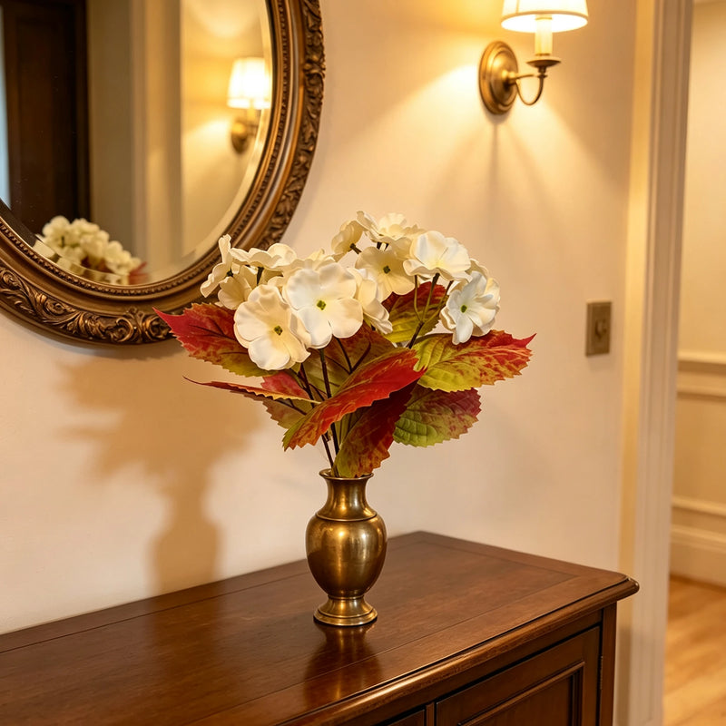 Autumn White Hydrangea Bush | 6-Stem Faux Floral Bouquet for Weddings & Home Decor