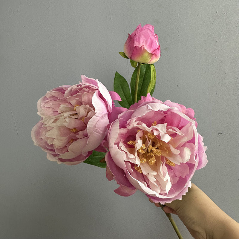 Large Peony Stems, Set of 2, 20" Realistic Faux Flowers with 2 Heads, Lush Artificial Peonies for Wedding Bouquets, DIY & Home Decor