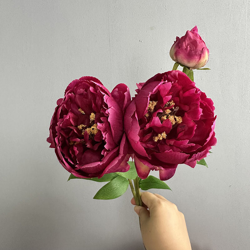 Large Peony Stems, Set of 2, 20" Realistic Faux Flowers with 2 Heads, Lush Artificial Peonies for Wedding Bouquets, DIY & Home Decor