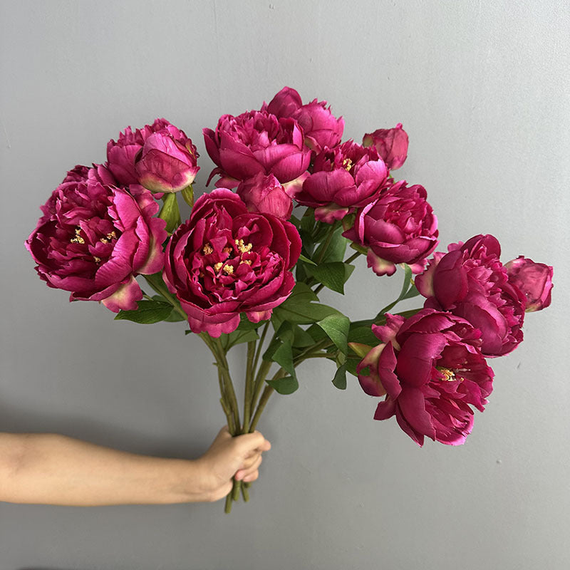 Large Peony Stems, Set of 2, 20" Realistic Faux Flowers with 2 Heads, Lush Artificial Peonies for Wedding Bouquets, DIY & Home Decor