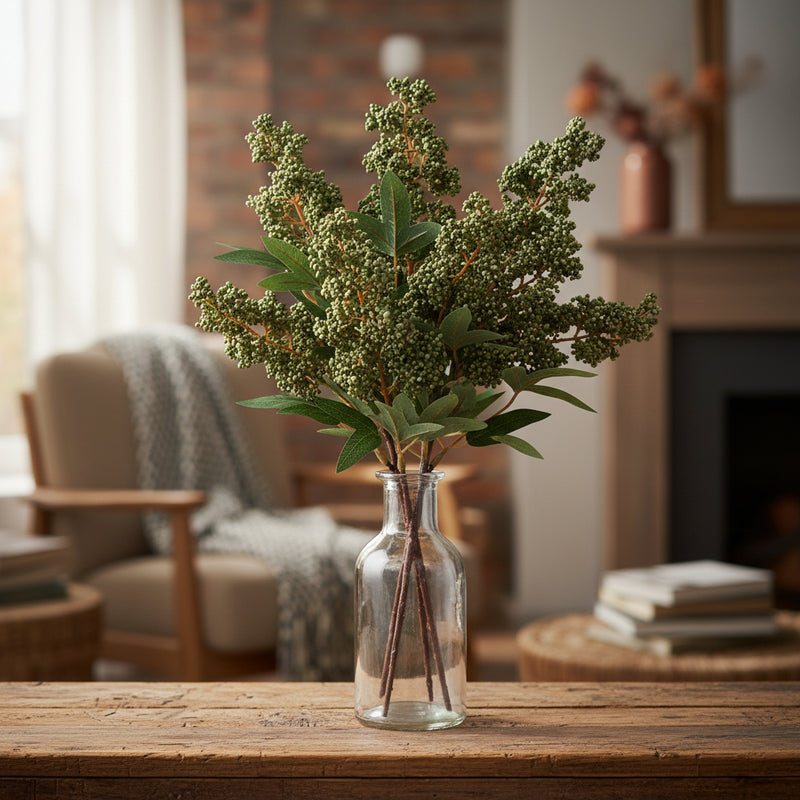 2-Pack Autumn Berry Stems, 17" Tall Realistic Faux Nandina Fruit Spray, Lifelike Branches for Vase Filler, Wedding Decor, DIY Floral Arrangements