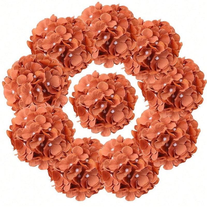 10pcs Amber Caramel Hydrangea Flower Heads, Realistic Silk Flowers with Detachable Stems for Wedding Centerpieces, Bouquets, Home Decor