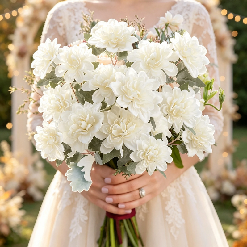23" Silk Dahlia Daisy Stem, Large 3.5" Realistic Blooms, Faux Flowers for Wedding Bouquets, Centerpieces, Home Decor & DIY Floral