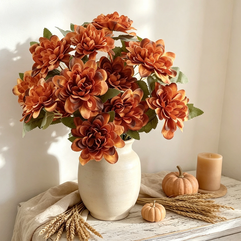 23" Silk Dahlia Daisy Stem, Large 3.5" Realistic Blooms, Faux Flowers for Wedding Bouquets, Centerpieces, Home Decor & DIY Floral