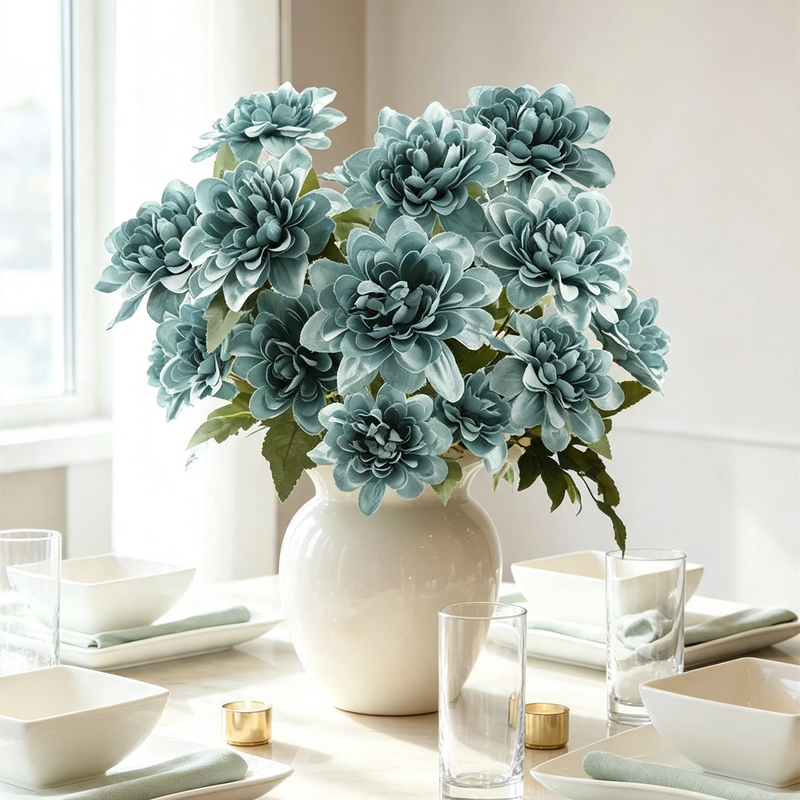 23" Silk Dahlia Daisy Stem, Large 3.5" Realistic Blooms, Faux Flowers for Wedding Bouquets, Centerpieces, Home Decor & DIY Floral