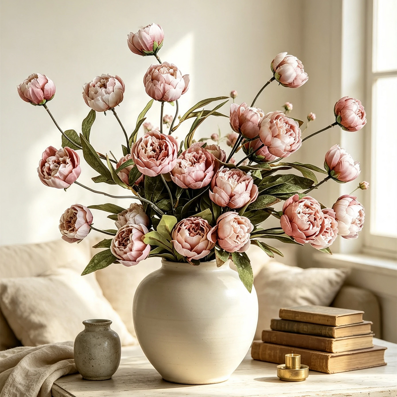 6 Pcs 27" Artificial Peony Flowers | Silk Floral Stems for Weddings & Home Decor