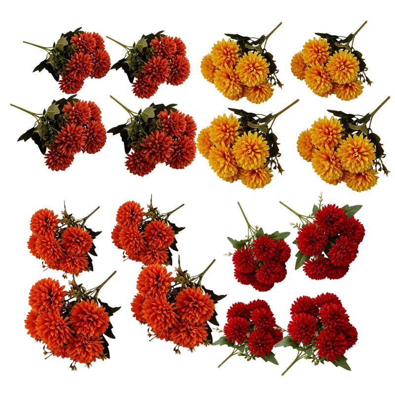 16 Pcs Bulk Artificial Fall Mums, 12" UV Resistant Outdoor Chrysanthemums in Rich Autumn Hues, Fake Flowers for Porch Decor, Weddings & Thanksgiving