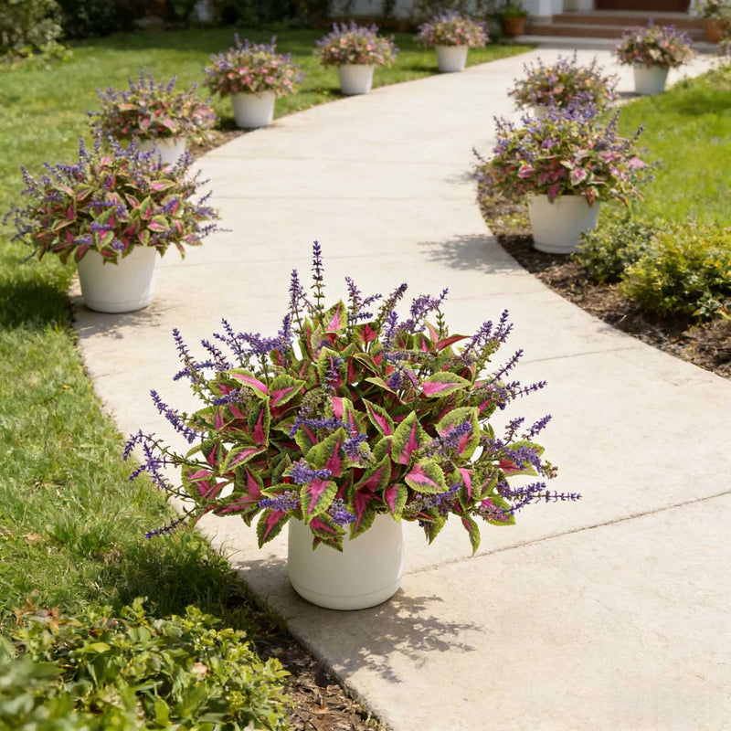 Artificial Coleus Bush, 15" Realistic Burgundy & Green Foliage, UV Resistant Faux Plant for Outdoor Planters, Porch Decor, DIY Wedding Arrangements