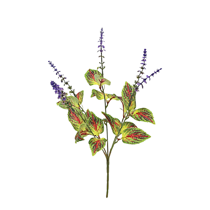 Artificial Coleus Bush, 15" Realistic Burgundy & Green Foliage, UV Resistant Faux Plant for Outdoor Planters, Porch Decor, DIY Wedding Arrangements