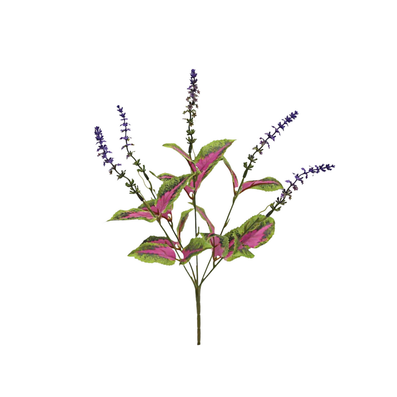 Artificial Coleus Bush, 15" Realistic Burgundy & Green Foliage, UV Resistant Faux Plant for Outdoor Planters, Porch Decor, DIY Wedding Arrangements