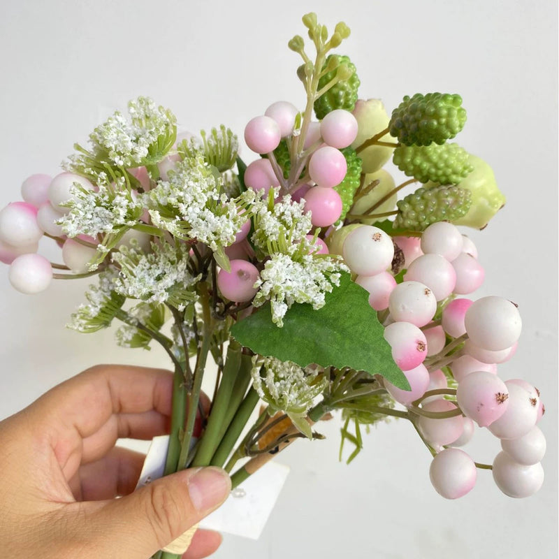 13" Rustic Faux Berry Spray, Lifelike Textured Berry Stems for Wedding Centerpieces, Vase Filler, Year-Round Home Decor & DIY Crafts