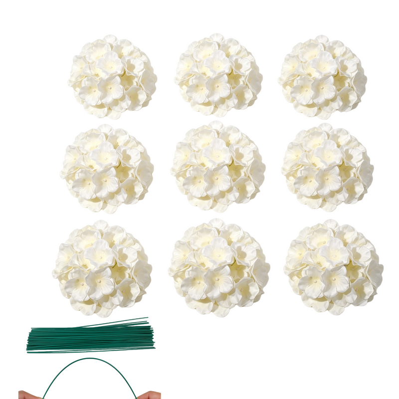 10pcs 7" Dreamy White Hydrangea Heads, Large Realistic Silk Flowers with Stems for DIY Wedding Bouquets, Centerpieces & Home Decor