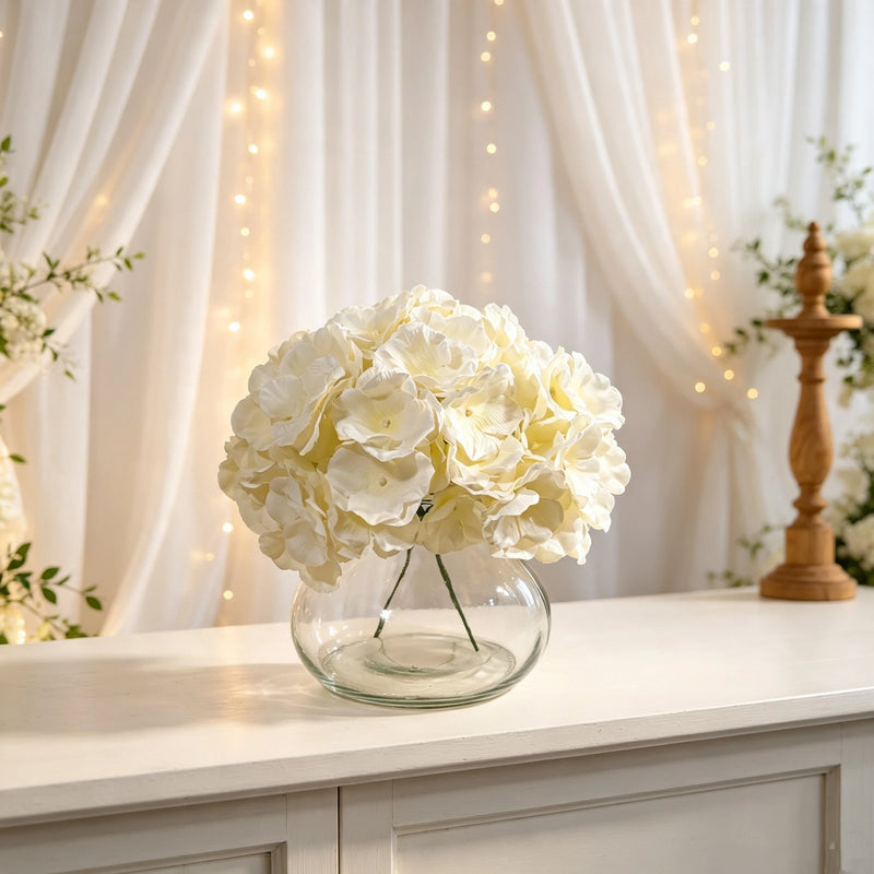 10pcs 7" Dreamy White Hydrangea Heads, Large Realistic Silk Flowers with Stems for DIY Wedding Bouquets, Centerpieces & Home Decor