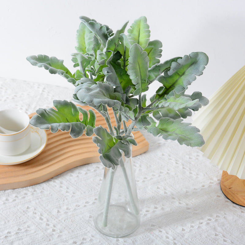 Pack of 12 Faux Dusty Miller Stems 15", Realistic Flocked Silver Greenery, Velvety Lambs Ear Leaves for Wedding Bouquets, DIY Floral Arrangements, Home Decor