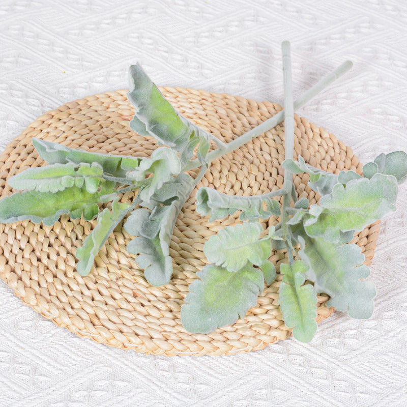 Pack of 12 Faux Dusty Miller Stems 15", Realistic Flocked Silver Greenery, Velvety Lambs Ear Leaves for Wedding Bouquets, DIY Floral Arrangements, Home Decor