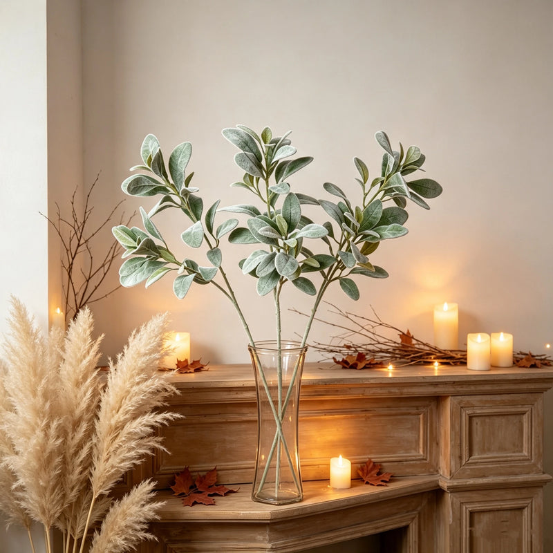 Pack of 12 Pcs Bulk Lambs Ear Stems, 28" or 15" Flocked Sage Greenery, Realistic Velvety Faux Leaves for DIY Wedding Bouquets, Wreaths & Home Decor