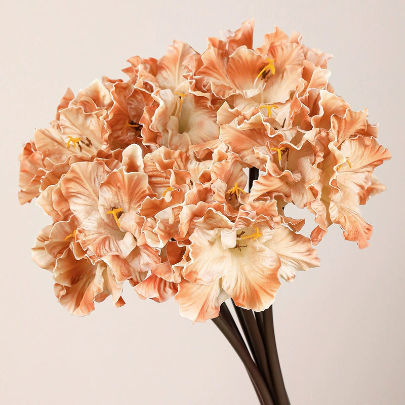 Realistic 28" Faux Clivia & Iris Arrangement, 4-Head PU Touch, Green/Purple/Brown/Orange, Perfect for Home Decor, Weddings, Events