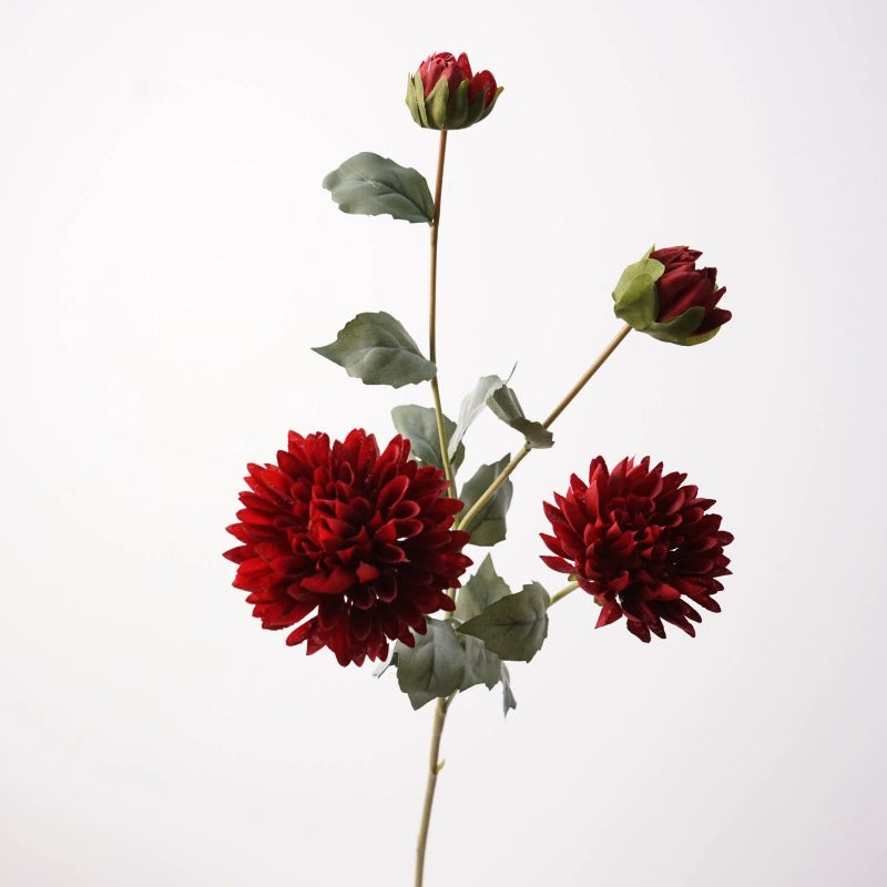 29" Faux Flower Bouquet, Realistic 4-Head Cornflower & Dahlia Arrangement, Champagne, Red, Pink, Coffee, Purple - Perfect for Weddings, Home Decor, Events