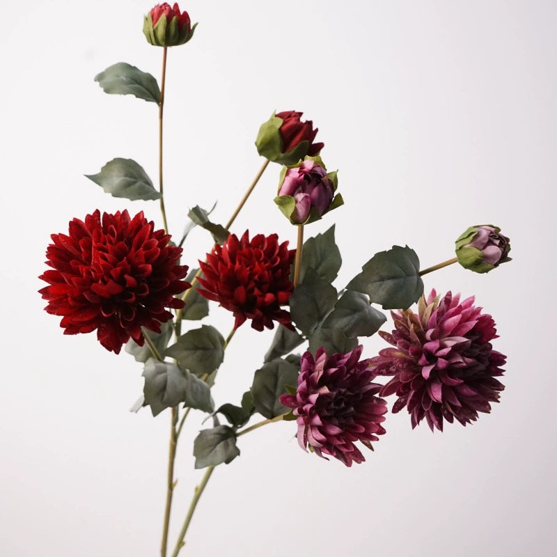 29" Faux Flower Bouquet, Realistic 4-Head Cornflower & Dahlia Arrangement, Champagne, Red, Pink, Coffee, Purple - Perfect for Weddings, Home Decor, Events