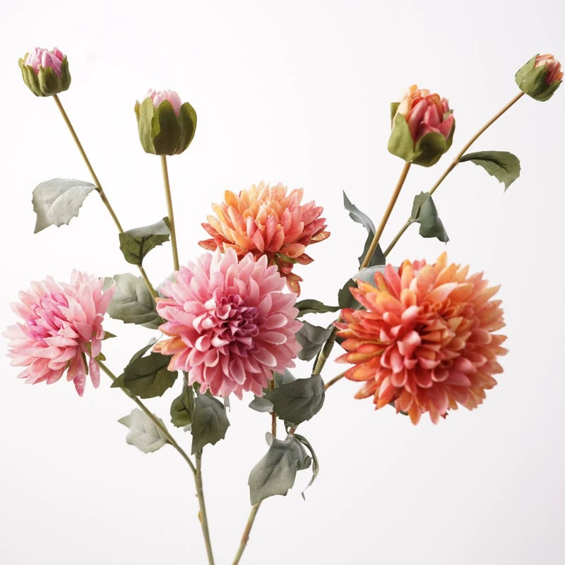 29" Faux Flower Bouquet, Realistic 4-Head Cornflower & Dahlia Arrangement, Champagne, Red, Pink, Coffee, Purple - Perfect for Weddings, Home Decor, Events