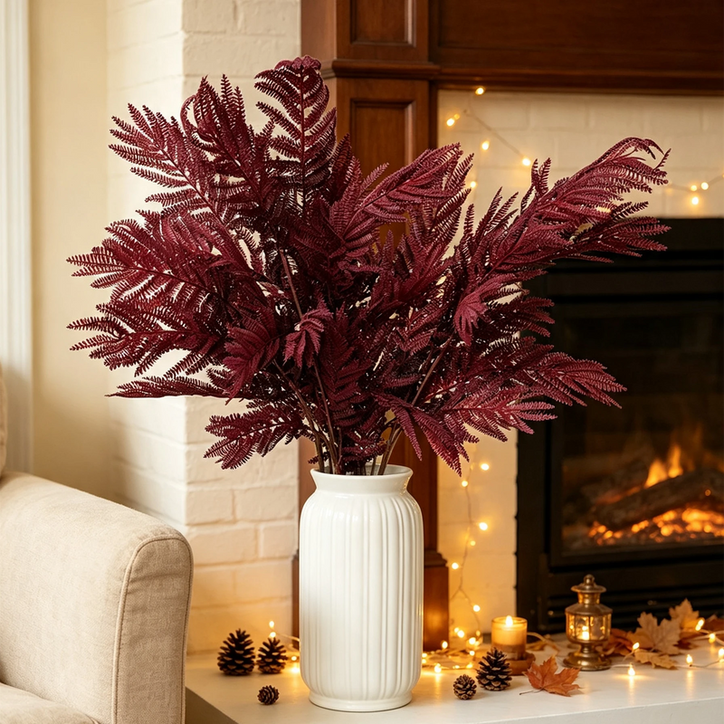 2-Pack 39" Moody Plum Faux Mimosa Branch, Tall Stems, Lifelike Autumn Leaf Spray for Vase, DIY Wedding & Seasonal Home Decor