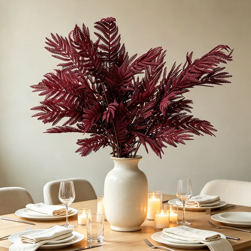 2-Pack 39" Moody Plum Faux Mimosa Branch, Tall Stems, Lifelike Autumn Leaf Spray for Vase, DIY Wedding & Seasonal Home Decor