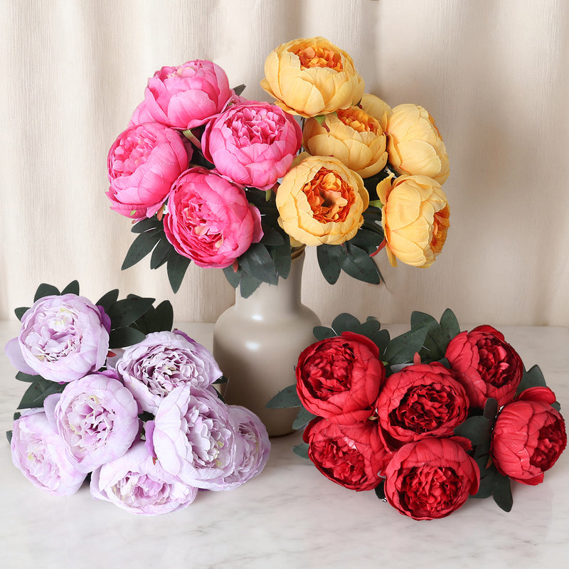 Lush 17" Faux Peony Bouquet, 7 Large Silk Peony Blooms, Realistic Artificial Flowers for Wedding Centerpieces, DIY Floral Arrangements, Home Decor