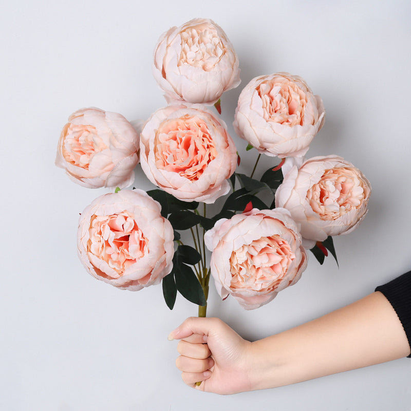 Lush 17" Faux Peony Bouquet, 7 Large Silk Peony Blooms, Realistic Artificial Flowers for Wedding Centerpieces, DIY Floral Arrangements, Home Decor