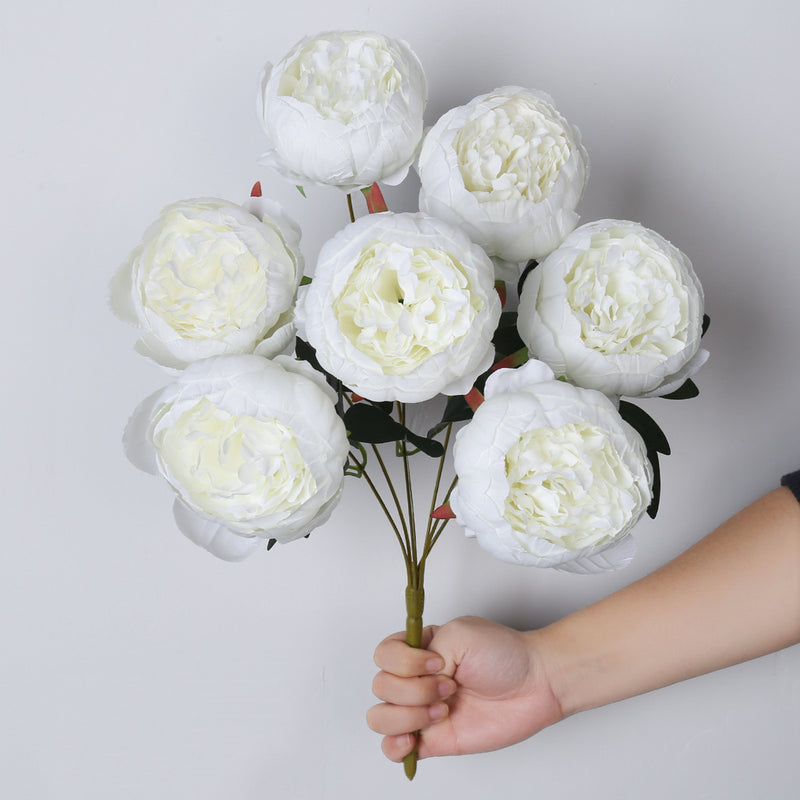 Lush 17" Faux Peony Bouquet, 7 Large Silk Peony Blooms, Realistic Artificial Flowers for Wedding Centerpieces, DIY Floral Arrangements, Home Decor
