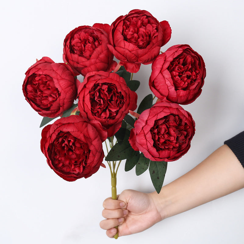 Lush 17" Faux Peony Bouquet, 7 Large Silk Peony Blooms, Realistic Artificial Flowers for Wedding Centerpieces, DIY Floral Arrangements, Home Decor