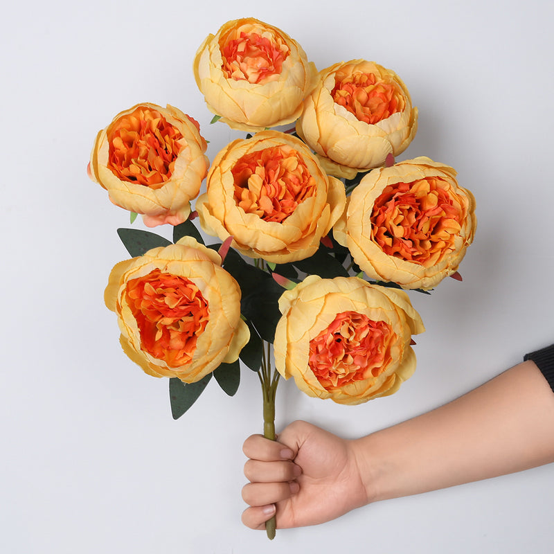 Lush 17" Faux Peony Bouquet, 7 Large Silk Peony Blooms, Realistic Artificial Flowers for Wedding Centerpieces, DIY Floral Arrangements, Home Decor
